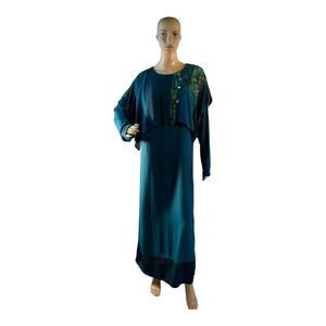 Faith Women’s Vintage Blue Multicolor Art To Wear Maxi Dress Size Medium